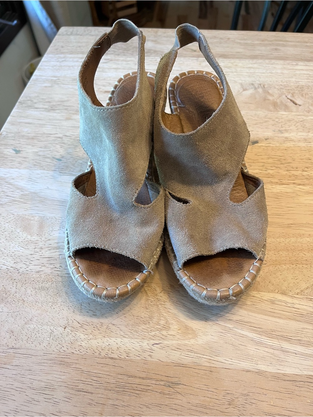 Gentle Souls Suede Slingback Wedge Sandals in Tan